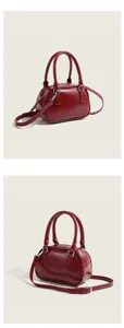 Red patent leather bowling bag stylish top handle handbag casual crossbody shoulder bag
