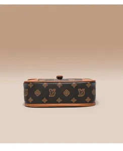 Classic brown monogram leather shoulder bag retro stylish compact baguette crossbody bag