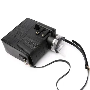 Outdoor portable black crocodile pattern leather water cup bag with strap for travel and sports.