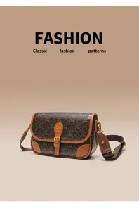 Classic brown monogram leather shoulder bag stylish vintage everyday crossbody baguette purse.