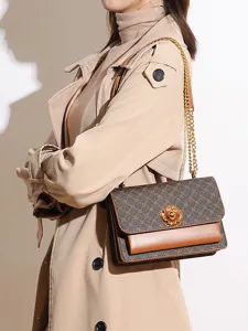 Retro Printed Women Shoulder Crossbody Bag Fashion Luxury Chain PVC Leather Bag Camellia Lock Underarm Handbag