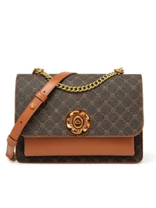 Luxury printed women shoulder bag with retro camellia metal lock and chain strap for daily wear.