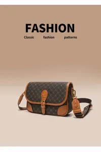 Classic fashion monogram leather shoulder bag for women, stylish vintage crossbody bag.