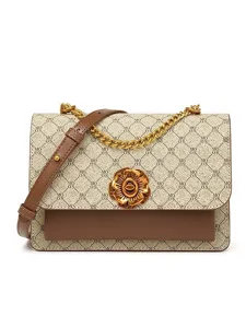 Luxury printed women shoulder bag with retro monogram canvas and gold chain strap.