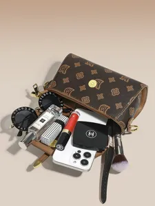 Vintage monogram women shoulder bag retro luxury crossbody handbag with chic design