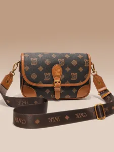 Women Retro Monogram Pattern Shoulder Bag PU Leather Patchwork Underarm Bag Vintage Crossbody Bag Fashion Handbag