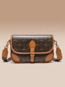 Classic vintage monogram leather saddle bag stylish women crossbody underarm handbag 2024 new