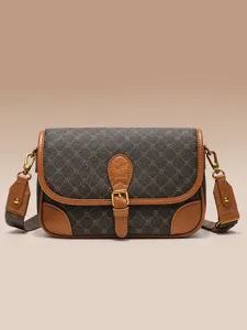 Classic fashion vintage monogram brown crossbody shoulder bag for women autumn winter daily use