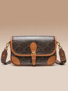 Classic brown monogram leather shoulder bag trendy crossbody bag for women autumn winter