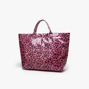 Stylish pink leopard print tote bag, large capacity waterproof handbag for women work daily.