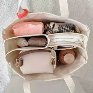 Canvas diaper bag multi-compartment mom shoulder handbag large capacity travel organizer