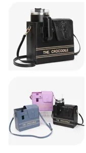 Crocodile pattern tumbler crossbody bag with strap, outdoor water bottle storage pouch.