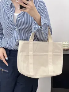 Korean Fashion Large Capacity Canvas Tote Bag Multi Pocket Casual Women Shoulder Mummy Handbag Simple Daily Bag