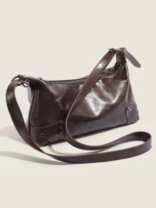 Retro brown leather shoulder bag women underarm hobo bag stylish autumn crossbody bag