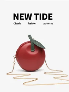 Women Fashion PU Leather Crossbody Bag Cute Apple Shape Shoulder Bag Casual Travel Handbag With Metal Chain