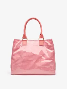 Pink DuPont paper tote bag, stylish waterproof casual shoulder shopping bag for women.