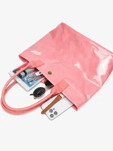 Pink tote bag large capacity casual handbag stylish commuter shoulder bag for women.