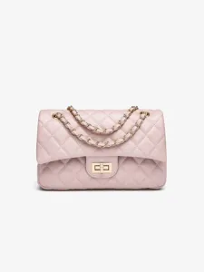 Pink quilted leather chain crossbody bag for women, elegant commuter shoulder flap handbag style