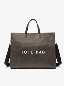 Retro kraft paper texture large capacity tote bag with handles and crossbody strap main view