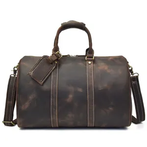 Sac de voyage vintage en cuir pour homme grand sac fourre-tout de grande capacité