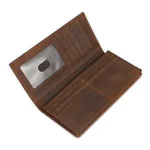 Vintage Leder Geldbörse für Herren lang mit vielen Kartenfächern und Ausweisfenster braun