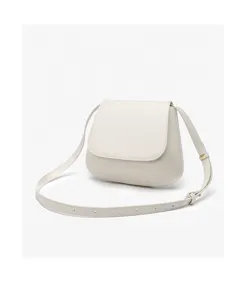 Stylish minimalist white saddle bag for women, versatile crossbody shoulder bag with strap.