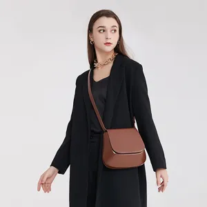 Women brown leather saddle bag vintage crossbody shoulder handbag for autumn winter trend