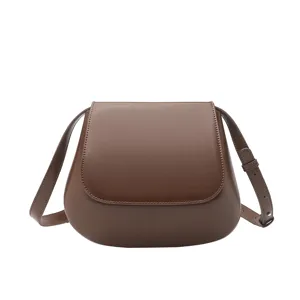 Brown Leather Saddle Bag for Women Autumn Winter Retro Chic Crossbody Shoulder Handbag