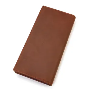 Herren Echtleder Geldbörse lang Vintage Crazy Horse Leder Portemonnaie braun Kartenfächer