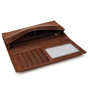 Vintage Crazy Horse Leder Geldbörse für Herren mit vielen Kartenfächern und Ausweisfenster.