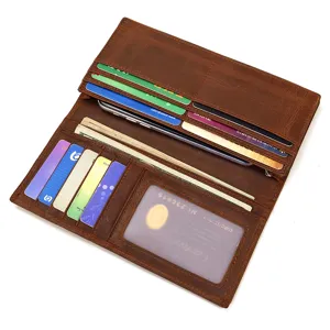 Vintage Leder Geldbörse lang für Herren mit mehreren Kartenfächern und großen Fächern.