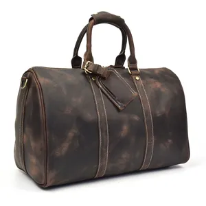 Sac de voyage vintage en cuir veritable pour hommes, grand sac week-end pour voyages.