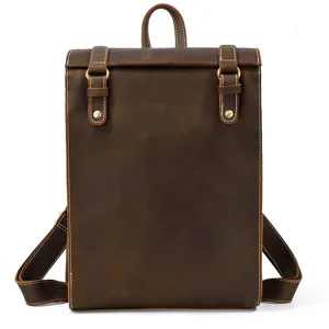 Men's Genuine Leather Backpack Retro Crazy Horse Leather Travel Bag Business Laptop Bag Casual Daypack