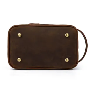 Vintage crazy horse leather toiletry bag for men and women, travel organizer cosmetic pouch.