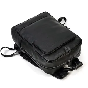 Black genuine leather business casual backpack large capacity travel laptop bag for men