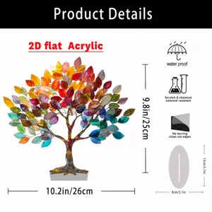 Vista dettagliata della decorazione per albero in acrilico piatto 2D con dimensioni e proprieta.