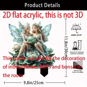 2D plat acryl fee ornament met bloempot staaf, waterdicht, 11.8x9.8 inch decoratie.