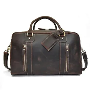 Bolso de viaje de cuero vintage gran capacidad bolso de mano de piel de vaca retro equipaje