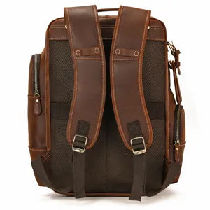 Vintage men's crazy horse leather backpack, 15.6 inch large capacity retro casual rucksack.