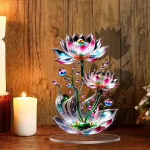 Exquisito adorno de mesa de loto de acrílico, diseño colorido, ideal para la decoración.