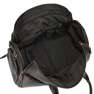 Genuine leather travel duffel bag for men, large capacity weekender bag with interior pockets.