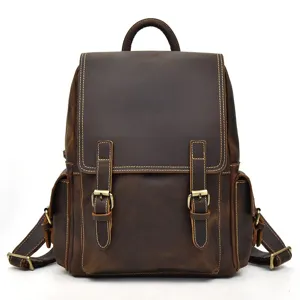 Vintage Genuine Leather Men Backpack Business Travel Laptop Bookbag Casual Retro Large Capacity Waterproof School Bag