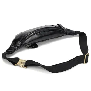 Men's Genuine Leather Chest Bag Casual Waist Pack Retro Crossbody Bag in Black Color