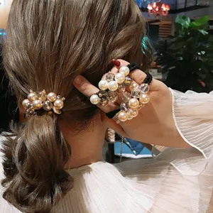 Attache cheveux perle cristal coréen élégant chouchou élastique accessoire coiffure