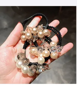 Élastique à cheveux perle cristal bande élastique noire accessoires mignons pour femmes
