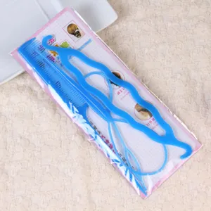 Details of blue plastic hair styling tool set, compact design for easy bun creation and hair care.