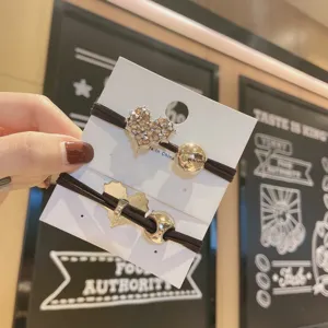Fashion rhinestone heart hair tie elastic rope for women, high elasticity cute hair accessory.