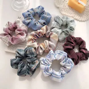 Minimalist Plaid Fabric Scrunchie Casual Preppy Hair Tie Sweet Elastic Ponytail Holder Korean Ins Style Wrist Decoration For Women
