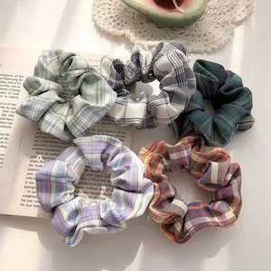 Plush plaid hair scrunchies vintage aesthetic cute elastic hair bands for women and girls daily