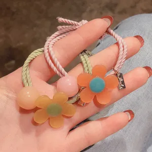 Ins style colorful flower hair tie cute resin bead woven hair rope fashion headwear for women